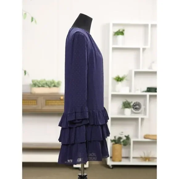 Kate Spade Breezy Dot Flounce Dress Navy Tiered Swiss Dot Ruffle Mini Small - Picture 9 of 14